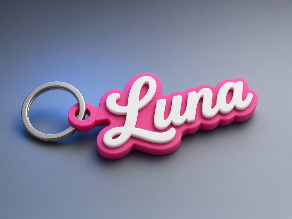 Two-layer name keychain with white raised text